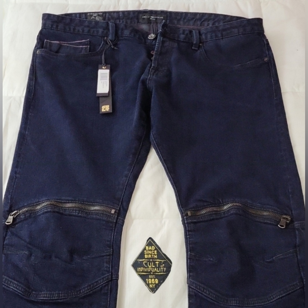 Cult of Individuality Greaser Moto Jeans 40/34 Black n Blue